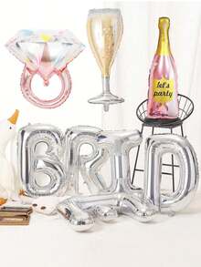 1 Bộ 8 quả bóng bay lá bạc BRIDE, nhẫn sâm panh và bóng bay chữ (bao gồm cuộn ruy băng), Bộ bóng bay trang trí tiệc, Đám cưới, bóng bay chữ 16" - Bóng nhẫn bạc + sâm panh - Xem 2