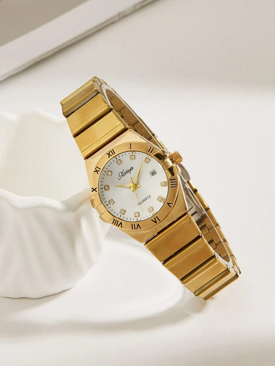 XIVIYA 1 Đồng hồ đeo tay thạch anh mặt số kim cương nghệ thuật màu vàng dành cho nữ, Quà tặng ngày lễ cổ điển cho Lễ Tạ ơn - Vàng - Xem 1