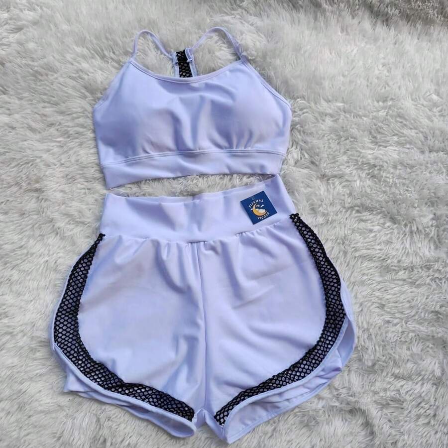 Women's Gym Fitness Set Double Shorts And Top With Pads - 白色 - 查看 1