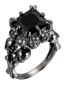 CVNANA 1 件朋克骷髅复古哥特式风格黑色锆石戒指 - 男女独特配饰 - 万圣节珠宝，黑色简约戒指，哥特式时尚，个性单品 - 彩色 - 查看 14