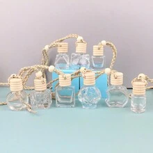 1 件悬挂式汽车空气清新剂扩散器，6-10ml 可再填充空透明玻璃吊坠瓶，芳香精油香水吊坠水晶瓶，木制瓶盖和悬挂线，几何装饰配件用于汽车装饰 - 彩色 - 查看 2