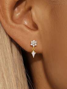 EleRunis 1PC 925 Sterling Silver Asymmetrical Marquise Studs Flat Back Cartilage Helix Piercing Jewelry For Daily Wear Wedding Party Engagement Anniversary Valentine's Day - Gold - View 19