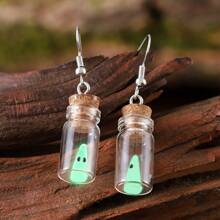 1對萬聖節發光的鬼罐耳環 - 哥特風格卡通風格在黑暗中發光 - 綠色 - 查看 2