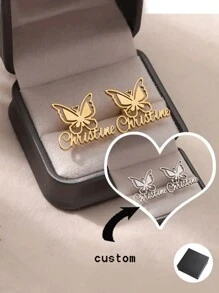 1 Stück Schmetterling Personalisierten Namen Ohrringe, 18K Vergoldet Retro Elegant Edelstahl, Individuelle Schmuckstücke geeignet für Geburtstage, Jahrestage, Hochzeiten, Brautjungfern Geschenke, Weihnachten, geeignet für alle Jahreszeiten - ein Paar
