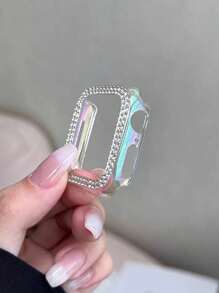 一套,兼容苹果手表表带和表壳,透明彩虹树脂表带 + 双排水钻镂空彩色电镀表壳,半硬壳防摔,适用于苹果手表,女士款,尺寸:38mm、40mm、41mm、42mm、44mm、45mm、46mm - 七彩色 - 查看 11