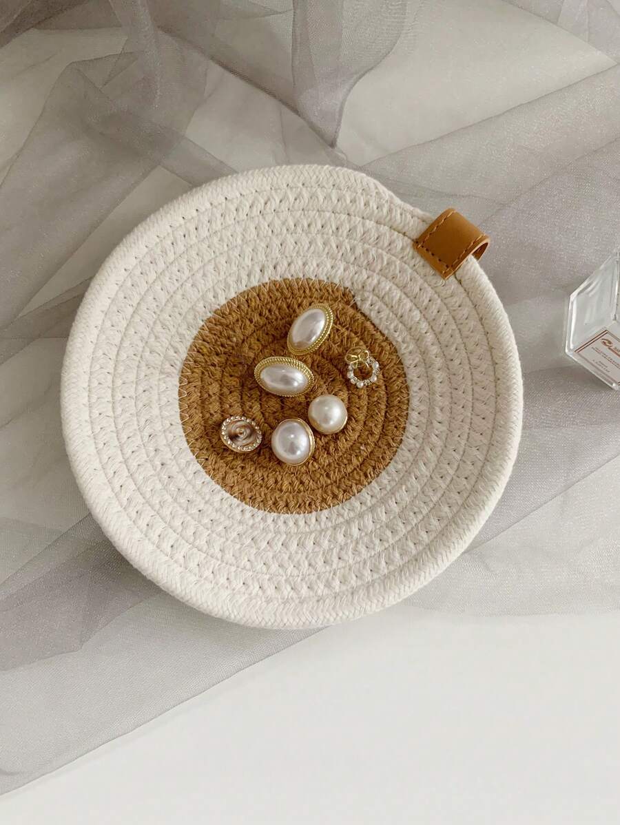 1 件创意手工绳编织珠宝展示托盘收纳盒 - 戒指、项链、耳环等收纳架，返校季