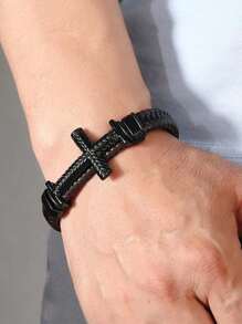 Bracelet avec croix, idée cadeau chrétienne élégante adaptée aux adolescents ou aux hommes, parfait pour le baptême, les bas de Noël, le Nouvel An, la Saint-Valentin, la fête des pères