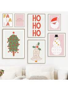 1 件圣诞树礼物圣诞老人雪人小铃铛墙壁艺术帆布画北欧海报印刷品图片婴儿儿童房间装饰无框架 - 彩色 - 查看 4