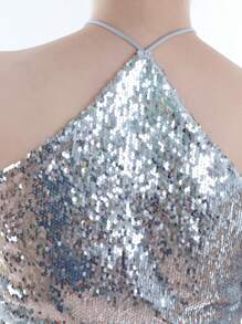 Women's Scoop Neck Razer Back Sequin Spaghetti Strap Camisole Tank Top Blouse - 銀色 - 查看 6