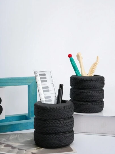 1PC Funny Tire Shaped Office Desk Pen Holder - Plastic, Office Decoration Accessories And Stationery Gifts, Suitable For Boys And Girls,Pens,Pen,Stationery,Pencil Case,Pencil Pouch,School,Pencil Case Big,Office Equipment,Things For School,Note Paper,Kawaii Decor,Back To School,Pens,School Stuff