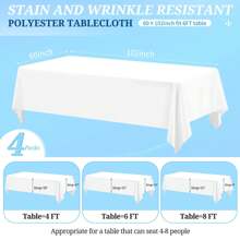 REWOMC 4 Pack White Tablecloths For 6ft Rectangle Tables 60 X 102 Inch - Polyester Table Cover Stain And Wrinkle Resistant Washable Fabric Table Clothes For Wedding Party Banquet Reception Restaurant Multiple Colors,Weddings Graduation Season Outdoor Events Entertain Guests - trắng - Xem 2