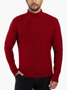 Men's Ribbed Turtle Neck Sweater - 小丑紅 - 查看 1