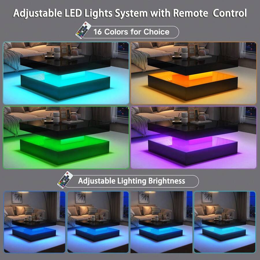 FKWin LED Coffee Table For Living Room With Storage High Glossy