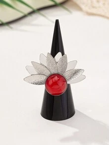 1 套/3 件 2024 时尚金属叶嵌入式仿珍珠亚克力戒指、耳环和项链首饰套装，女士个性化配饰，适合宴会、派对和日常佩戴 - 銀色樹葉首飾 - 查看 17