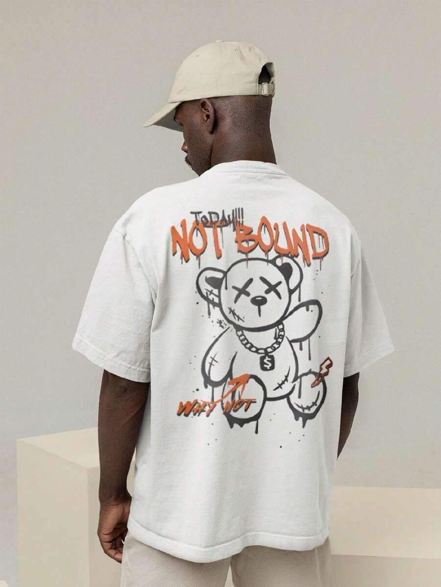 Men's Oversized T-Shirt 100% Premium Cotton Bear Not Bound Streetwear Shirt - 白色 - 查看 1