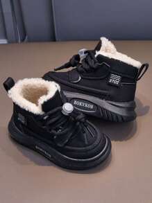 1 Pair Unisex Solid Color Flat Snow Boots, Wear-Resistant Anti-Slip Baby Ankle Boots, Fashion Versatile Thermal Lined Children Outdoor Boots, Suitable For Autumn/Winter - Black - View 3