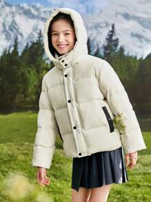 Balabala Children's Color-Block Down Jacket, 2023 Autumn/Winter New Tween Girl' Wear, Tween Girl' Parent-Child Padded Coat, Warm