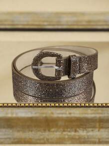 1 pieza Cinturón de mujer de PU con hebilla brillante, de estilo bohemio de moda, adecuado para uso diario en verano, escuela, otoño y Halloween