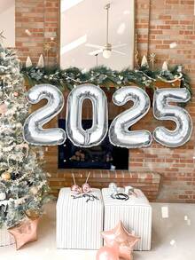 4 件 16 英寸/32 英寸 2025 银色新年快乐数字气球，新年派对装饰，摄影工作室道具及用品，圣诞装饰，适用于除夕派对、周年纪念、毕业装饰 - 銀色 - 查看 5