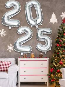 4 件 16 英寸/32 英寸 2025 银色新年快乐数字气球，新年派对装饰，摄影工作室道具及用品，圣诞装饰，适用于除夕派对、周年纪念、毕业装饰 - 銀色 - 查看 6
