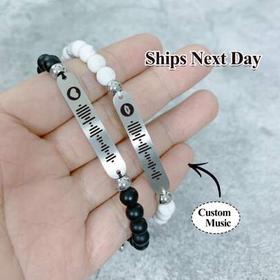 Custom Code Bracelet - Beaded Music QR Code Jewelry - Scan To Play Song - Unique Gift For Music Lover - Personalized Text Bracelet