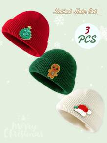 3 Pcs Knitted Christmas Hats, Christmas, Party, Daily Warm Match For 3-8 Years Old Boy And Girl Baby Friends Party - Multicolor - View 1