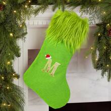 1pc Personalized Green Fluffy Stocking With Embroidered Lettering - 18 "Holiday Home And Party Decorations, Decorations, Stockings, Home Decor, Venue Decor, Large Knitted Green Furies, Lettering Stockings, Best Gifts Birthday Christmas Decorations Room Decor Christmas Winter Christmas Decorations Home Christmas Gifts Christmas Decor - Green - View 9