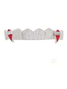 吸血鬼牙齿锆石水晶嘻哈牙套，镀金/镀银方晶锆石上下牙齿首饰，男女节日礼物 - 彩色 - 查看 22