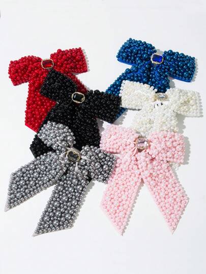 1 pieza Clip para el cabello con lazo de perlas falsas de unicolor, clip con resorte con perlas falsas pequeñas y grandes, cristales de vidrio, accesorio de moda para el cabello para mujeres y niñas, decoración elegante para el cabello, útiles escolares, universidad, accesorios para el cabello con perlas falsas, lazos, lindos, accesorios para la cabeza, pinzas de garra, pasador