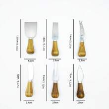 Bộ 6 dụng cụ cắt phô mai, dao cắt phô mai mini cán gỗ bằng thép không gỉ, dụng cụ cắt bơ, dụng cụ phết phô mai, nĩa phô mai, xẻng phô mai, dụng cụ nướng nhỏ trong bếp - Bạc - Xem 2