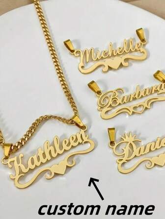 1pc Gold Variety Of Styles Can Be Customized Personalized Stainless Steel Heart Tag Personalized Name Necklace, Detachable Chain, Stylish Personalized Jewelry, Fashion Accessories, The Best Gift For Friends And Family, Suitable For Everyday And Party Occasions, Christmas Holidays All Season Elegant And Hip Hop Style Gold,Rose Gold Stylish,Fall Fashion,Vintage,Unisex,Simple,Casual,Hipster,Goth,Punk Custom,Personalized,Unique Ideal Gifts For Her Her,Boyfriend,Girlfriend,Dad,Mom,Family,Friends,Pets,Son,Daughter,Grandparents For Anniversaries,For Valentine's Day,For Mother's Day,For Birthdays,For Graduation,For Father's Day,For Weddings,For Daily Wear,For Party,For Prom