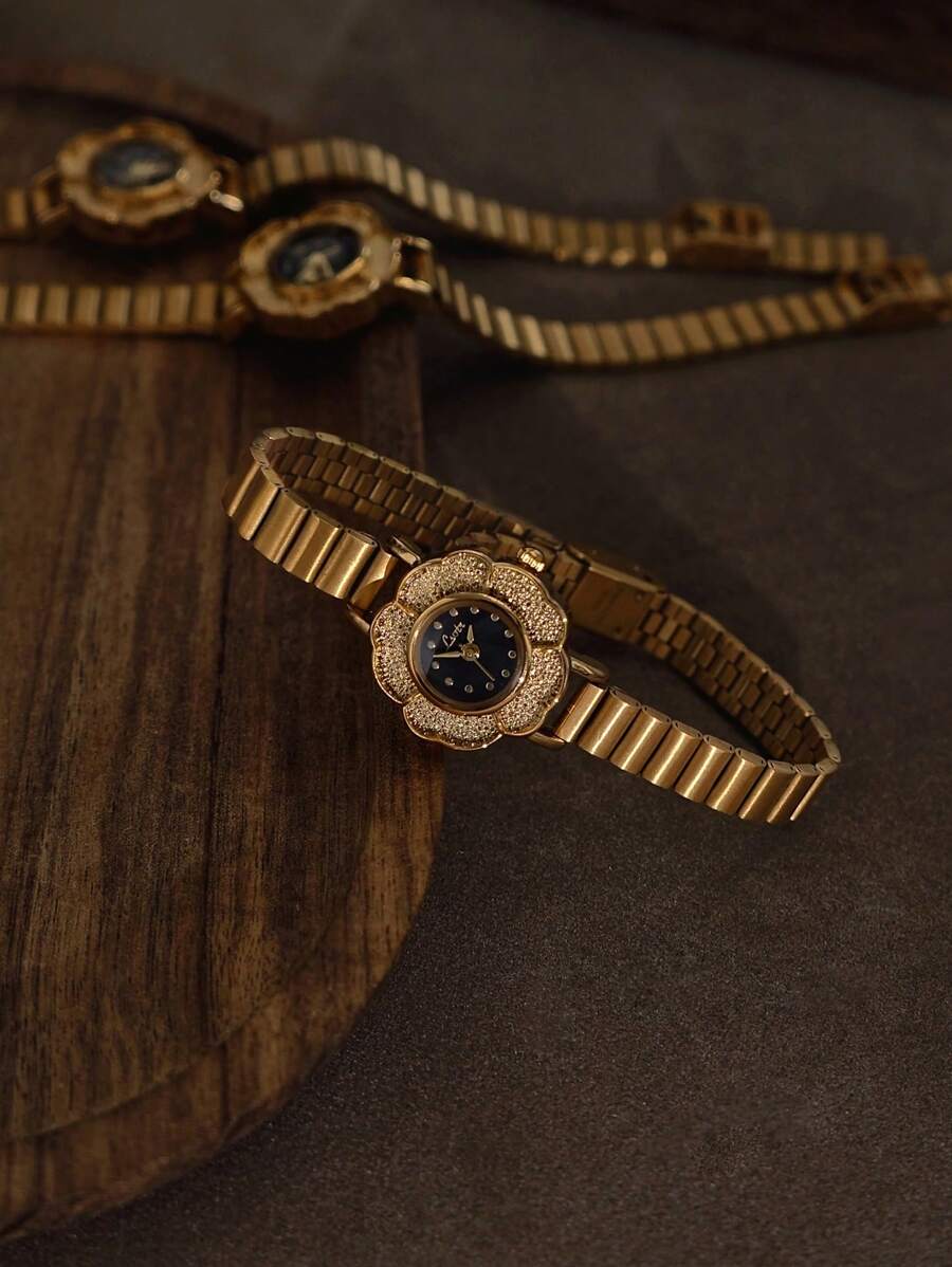 1 chiếc đồng hồ nữ mặt nhỏ màu vàng hoa trà cổ điển mới, đồng hồ thạch anh nữ chống nước nhỏ gọn thanh lịch tối giản thời trang với dây đeo bằng thép không gỉ, thích hợp để đeo hàng ngày, những dịp trang trọng và làm quà tặng - Vàng - Xem 1