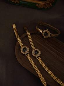 1 chiếc đồng hồ nữ mặt nhỏ màu vàng hoa trà cổ điển mới, đồng hồ thạch anh nữ chống nước nhỏ gọn thanh lịch tối giản thời trang với dây đeo bằng thép không gỉ, thích hợp để đeo hàng ngày, những dịp trang trọng và làm quà tặng - Vàng - Xem 3