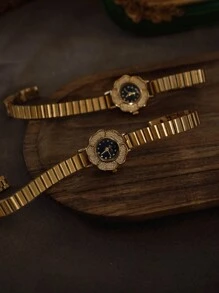 1 chiếc đồng hồ nữ mặt nhỏ màu vàng hoa trà cổ điển mới, đồng hồ thạch anh nữ chống nước nhỏ gọn thanh lịch tối giản thời trang với dây đeo bằng thép không gỉ, thích hợp để đeo hàng ngày, những dịp trang trọng và làm quà tặng - Vàng - Xem 7