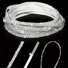 Pegatinas decorativas de coche con cristal y strass - 0,5 cm * 100 cm, Cubierta interior de auto, Accesorios de decoración de coche para niñas, Accesorios brillantes para personalizar el interior del vehículo - L9M0 - Multicolor - Ver 3