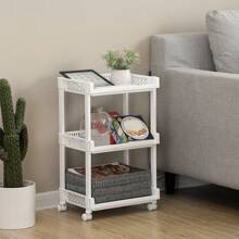 SONGMICS Rolling Trolley Storage Unit With 3 Shelves For Kitchen Bathroom Cellar, White - White - View 1