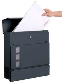 SONGMICS Modern Mailbox, Lockable Wall-Mounted Post Letter Box With Newspaper Holder, Easy To Install, Anthracite Grey - Dark Grey - View 5