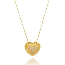 18K GOLD PLATED PENDANT NECKLACE WITH ZIRCONIA STUDDED HEART - 金色 - 查看 1