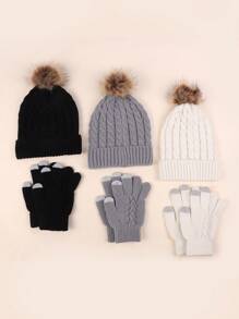 1 Set Pattern Knitted Fabric Fingerless Glove Set, Autumn/Winter - Multicolor - View 6