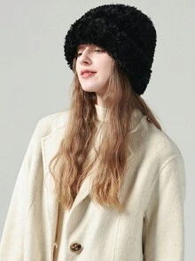 1 女士毛绒针织头箍多功能保暖秋冬大头毛线帽适合日常佩戴显脸型显青春 - 彩色 - 查看 8
