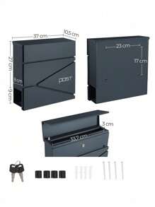 SONGMICS  Wall Mounted Post Box With Newspaper Holder, Keys, Easy To Install, Modern Design, Charcoal Grey - Dark Grey - View 5