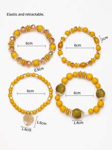 4 pièces Bracelet avec pendentifs en forme de cœur de style rétro, idéal pour la Saint-Valentin, la mère, la fête des mères, comme cadeau - Jaune citron - Voir 3