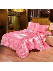 Juego de cama de seda de satén para cama Queen o King, que incluye edredón, cobertor, sábana plana y sábana ajustable - Marrón - Ver 10