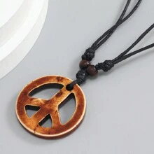 1pc Men Retro Adjustable Acrylic Peace Sign Pendant Necklace Woven Punk Charm Jewelry, Unisex Accessory For Casual/Daily Wear - Peace - View 2