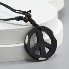 1pc Men Retro Adjustable Acrylic Peace Sign Pendant Necklace Woven Punk Charm Jewelry, Unisex Accessory For Casual/Daily Wear - Peace - View 3