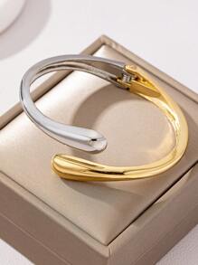 1 件双色金属袖口手镯，时尚简约金色，适合节日 - 彩色 - 查看 2