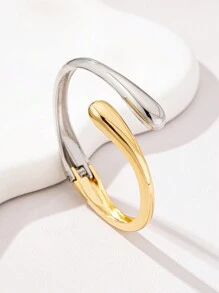 1 件双色金属袖口手镯，时尚简约金色，适合节日 - 彩色 - 查看 4