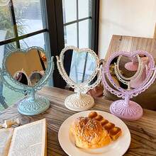 复古欧式 360 度旋转心形梳妆台台式镜，化妆镜，适用于卧室、宿舍、公主风格的最佳礼物 - 彩色 - 查看 6