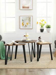 VASAGLE Nesting Coffee Table, Set Of 3 End Tables For Living Room, Stacking Side Tables, Sturdy And Easy Assembly, Steel Frame, Industrial Style, Rustic Brown And Black - Chocolate Brown - View 4