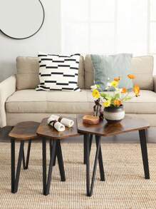 VASAGLE Nesting Coffee Table, Set Of 3 End Tables For Living Room, Stacking Side Tables, Sturdy And Easy Assembly, Steel Frame, Industrial Style, Rustic Brown And Black - Chocolate Brown - View 2